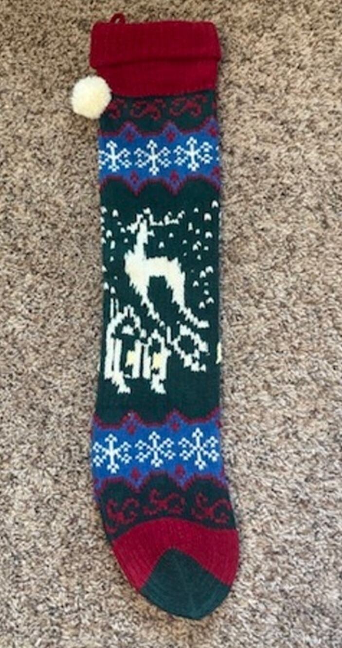 Vintage Knit Christmas Stocking Red Green Blue Fair Isle Snowflake